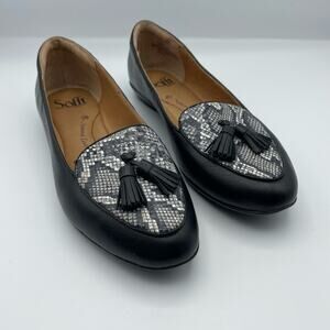 Sofft Black w White Tassel Animal Print Leather Bryce Loafer Size 6 M
